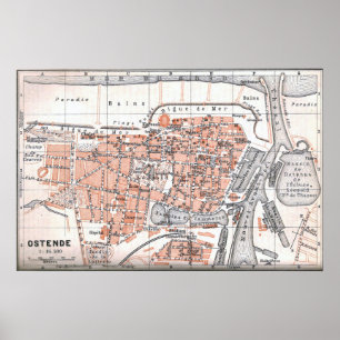 Vintage Map of Ostend Belgium (1905) Poster