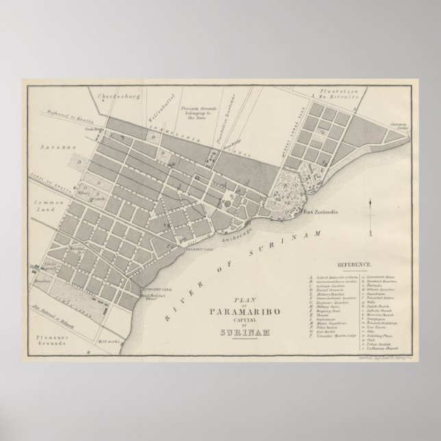 Vintage Map of Paramaribo Suriname (1876) Poster (Front)