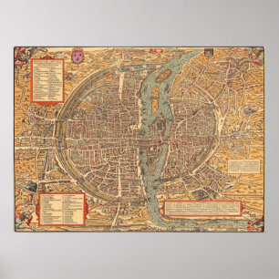 Vintage Map of Paris (1575) Poster