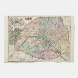 Vintage Map of Paris 1878 Tea Towel