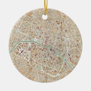 Vintage Map of Paris (1892) Ceramic Tree Decoration