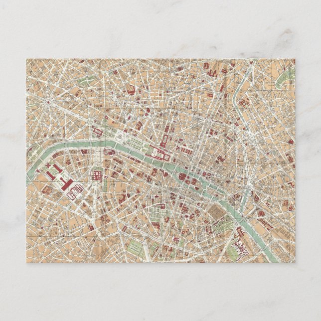 Vintage Map of Paris (1892) Postcard (Front)
