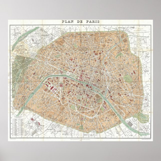 Vintage Map of Paris (1892) Poster (Front)