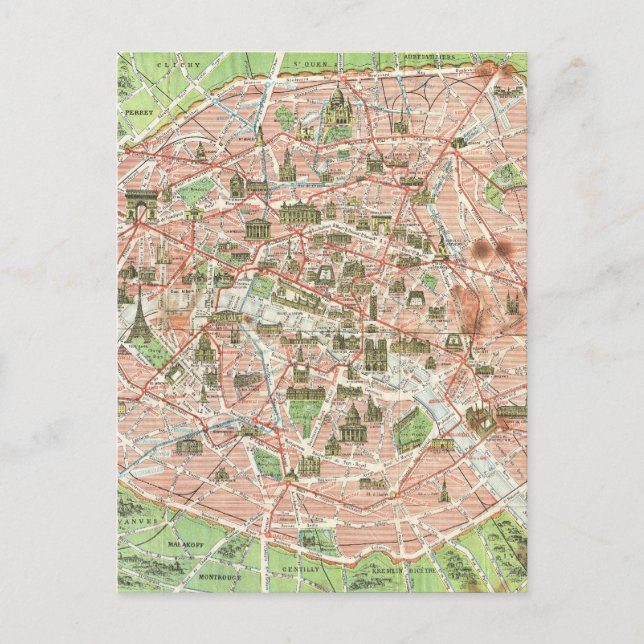 Vintage Map of Paris (1920) Postcard (Front)