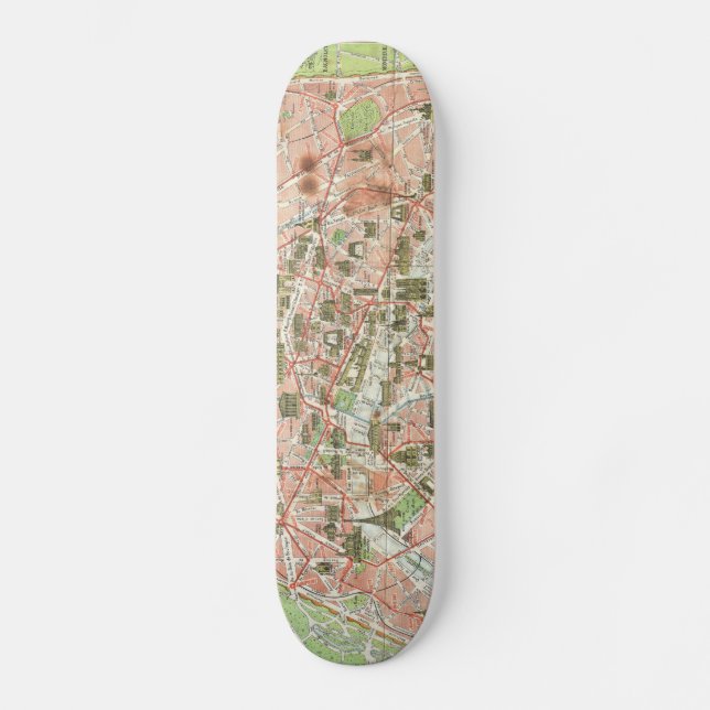 Vintage Map of Paris (1920) Skateboard (Front)
