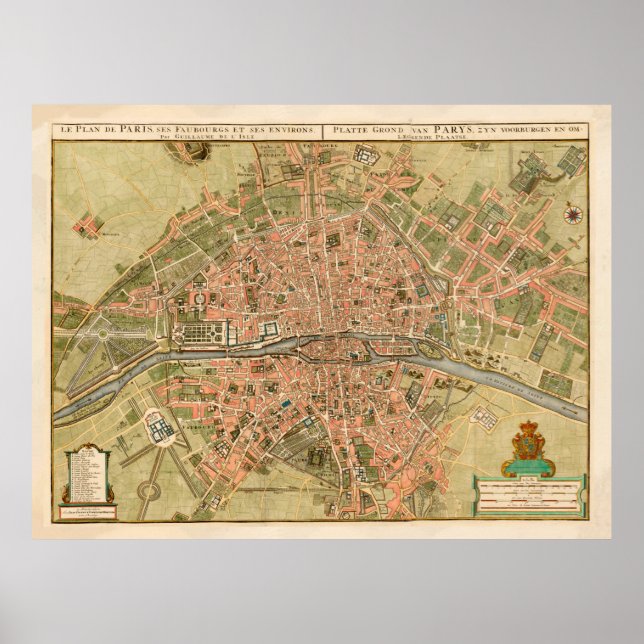 Vintage Map of Paris France (1720) Poster (Front)