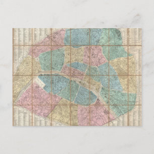 Vintage Map of Paris France (1867) Postcard