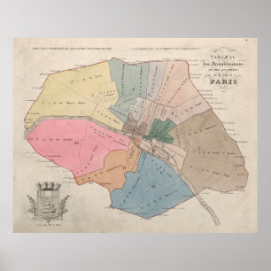 Vintage Map of Paris Neighborhoods (1836) Poster