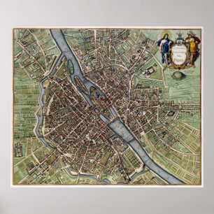 Vintage Map of Paris Poster