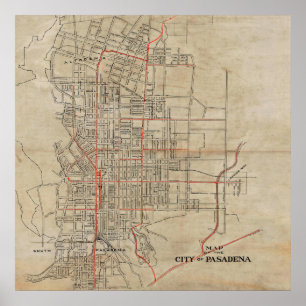 Vintage Map of Pasadena CA (1922) Poster