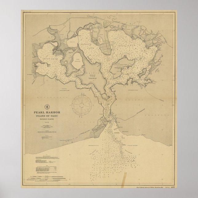 Vintage Map of Pearl Harbour HI (1907) Poster (Front)
