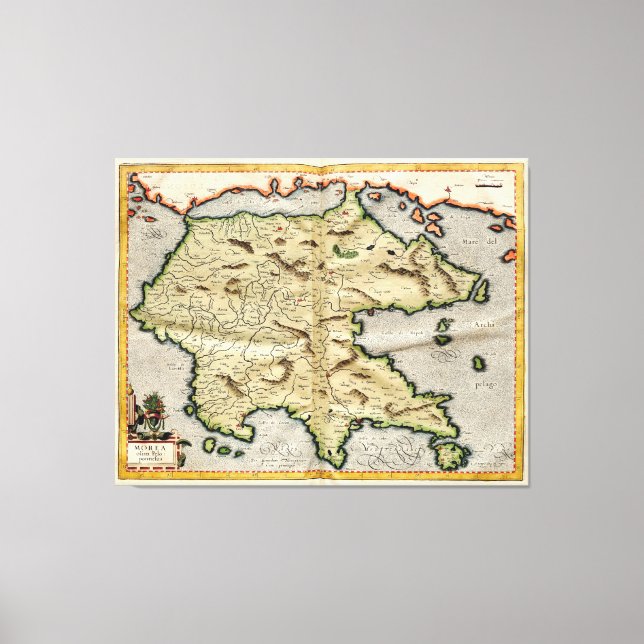 Vintage Map of Peloponnese (1596) Canvas Print (Front)