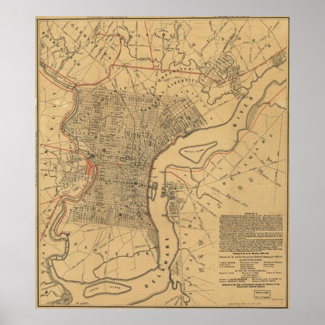 Vintage Map of Philadelphia Pennsylvania (1857) Poster (Front)