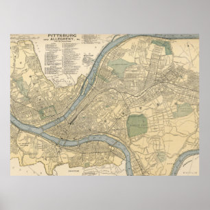 Vintage Map of Pittsburgh PA (1891) Poster