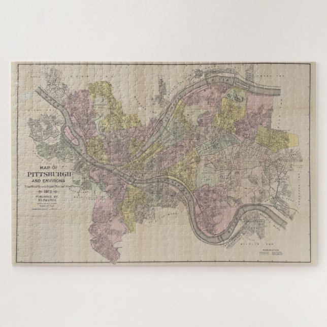 Vintage Map of Pittsburgh PA (1919) Jigsaw Puzzle (Horizontal)