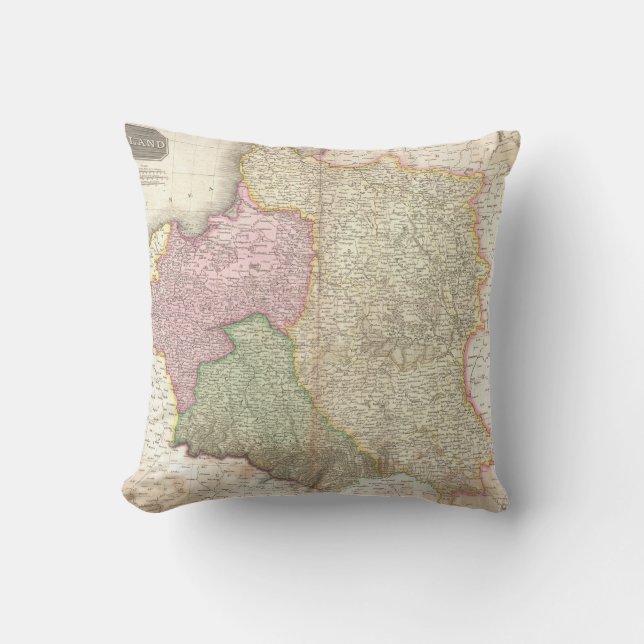 Vintage Map of Poland (1818) Cushion (Front)