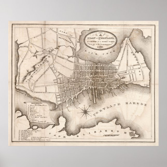 Vintage Map of Portland ME (1846) Poster (Front)