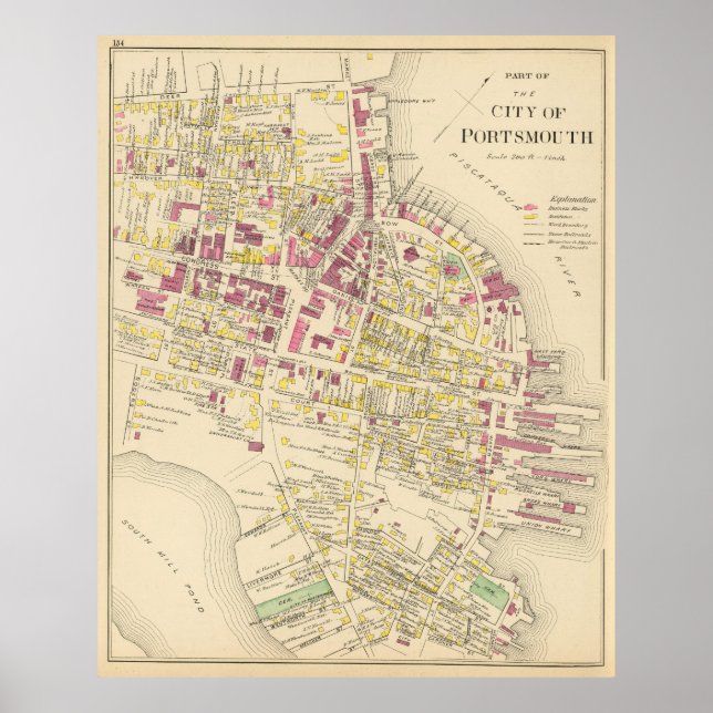 Vintage Map of Portsmouth NH (1892) Poster (Front)