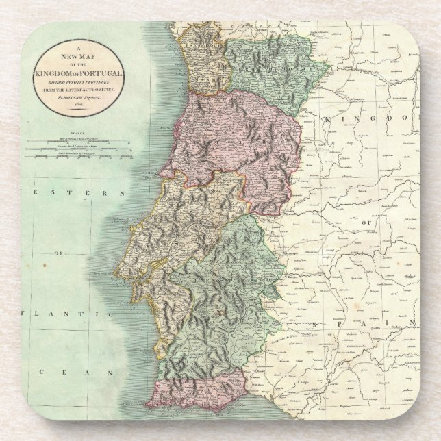 Vintage Map of Portugal (1801) Coaster (Front)