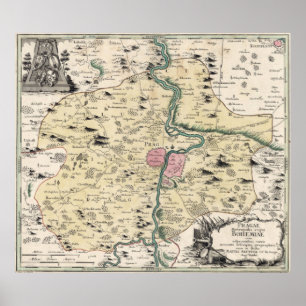 Vintage Map of Prague & Surrounding Area (1740) Poster