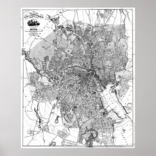 Vintage Map of Providence Rhode Island (1899) BW Poster