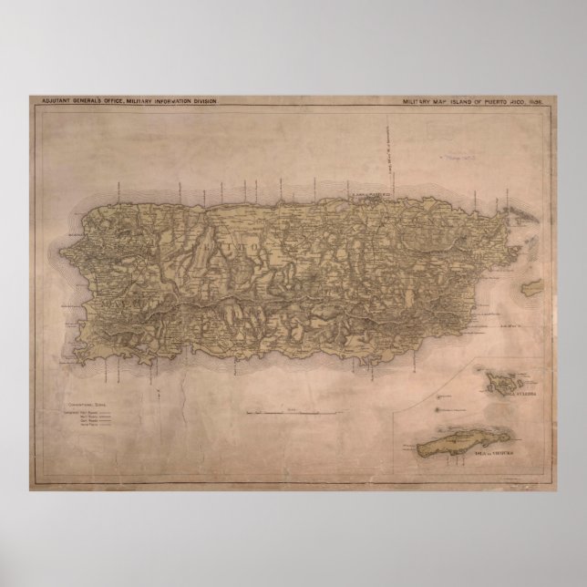 Vintage Map of Puerto Rico (1898) Poster (Front)