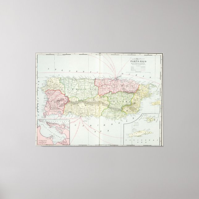 Vintage Map of Puerto Rico (1901) Canvas Print (Front)
