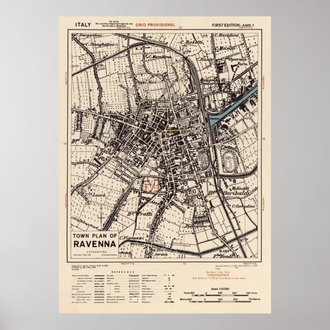 Vintage Map of Ravenna Italy (1943) Poster (Front)