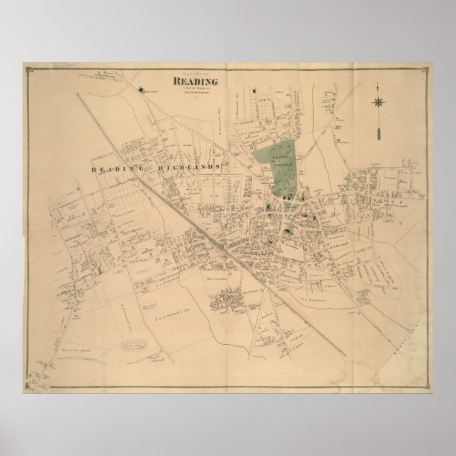 Vintage Map of Reading MA (1875) Poster (Front)