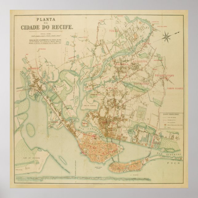 Vintage Map of Recife Brazil (1906) Poster (Front)