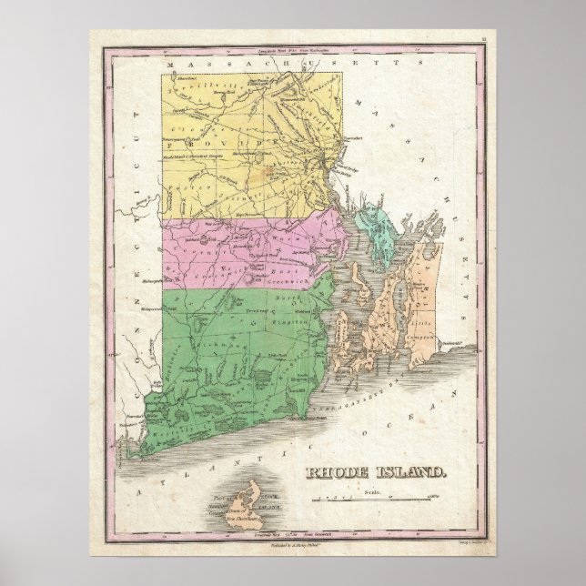 Vintage Map of Rhode Island (1827) Poster (Front)