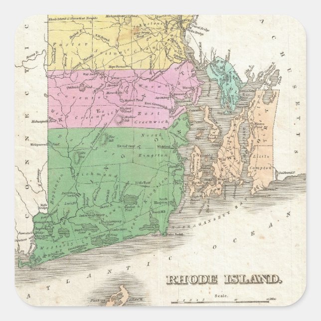 Vintage Map of Rhode Island (1827) Square Sticker (Front)