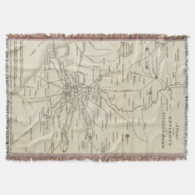 Vintage Map of Rome Italy (1821) Throw Blanket (Front)