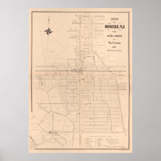 Vintage Map of Roselle NJ (1887) Poster Zazzle.co.nz