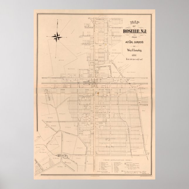 Vintage Map of Roselle NJ (1887) Poster (Front)