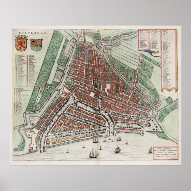 Vintage Map of Rotterdam Netherlands (1649) 2 Poster (Front)
