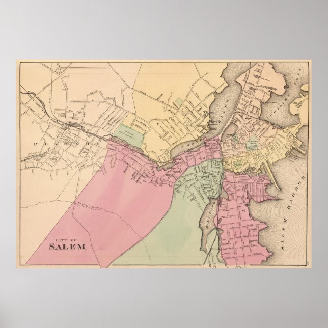 Vintage Map of Salem Massachusetts (1871) Poster (Front)