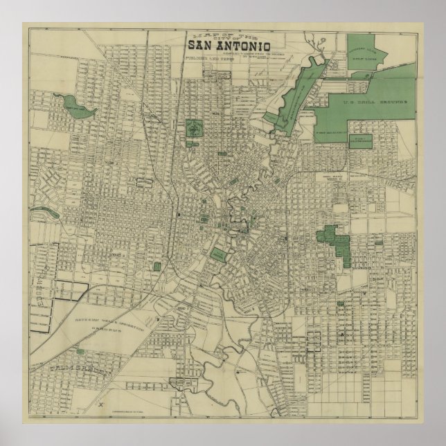 Vintage Map of San Antonio Texas (1909) Poster (Front)
