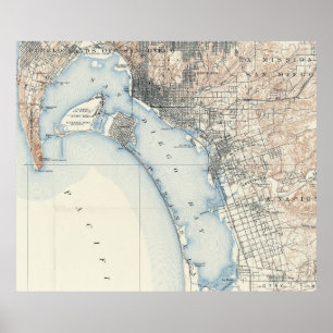 Vintage Map of San Diego California (1902) Poster