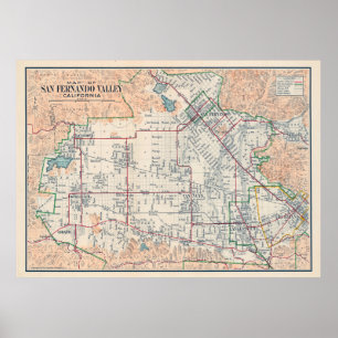 Vintage Map of San Fernando Valley CA (1923) Poster