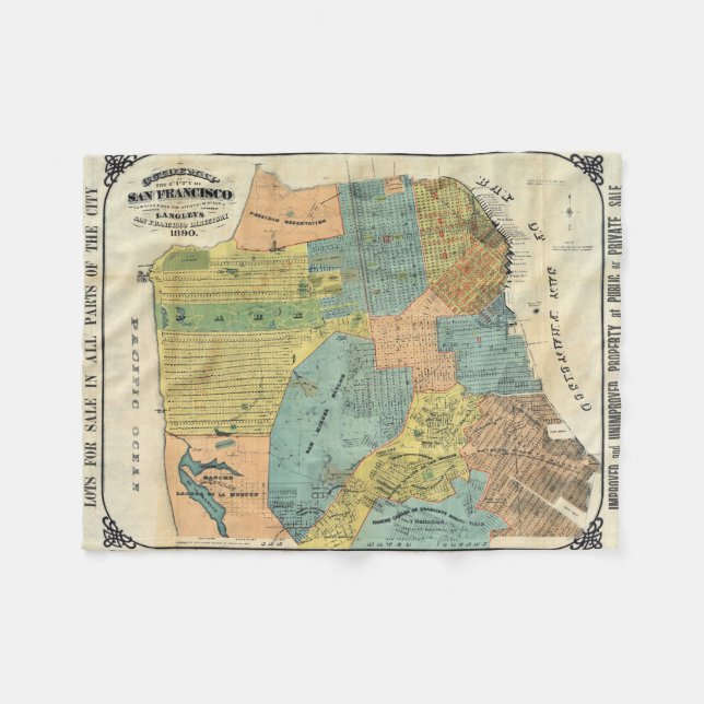 Vintage Map of San Francisco (1890) Fleece Blanket (Front (Horizontal))