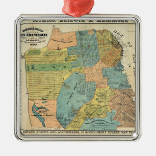 Vintage Map of San Francisco (1890) Metal Tree Decoration