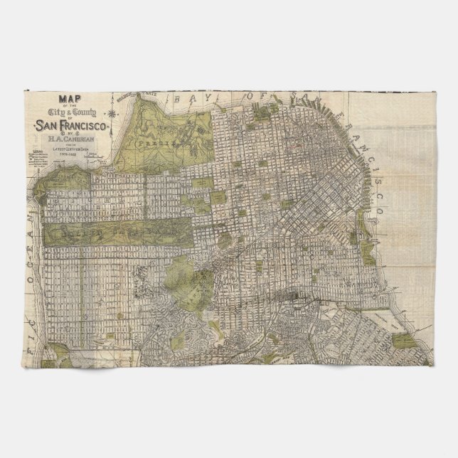Vintage Map of San Francisco (1932) Tea Towel (Horizontal)
