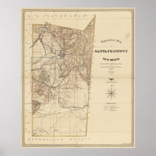 Vintage Map of Santa Fe County NM (1883) Poster