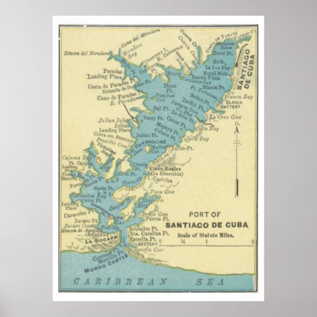 Vintage Map of Santiago de Cuba (1898) Poster (Front)