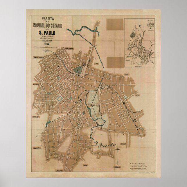 Vintage Map of Sao Paulo Brazil (1890) Poster (Front)