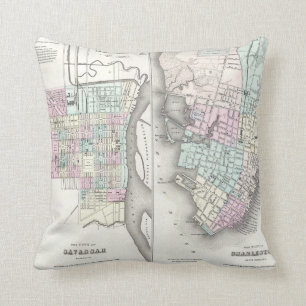 Vintage Map of Savannah and Charleston (1855) Cushion