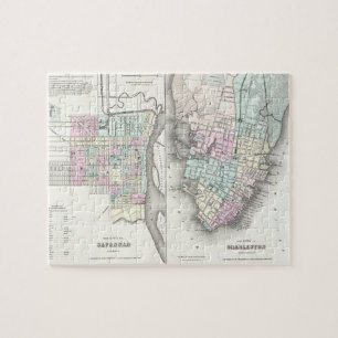 Vintage Map of Savannah and Charleston (1855) Jigsaw Puzzle
