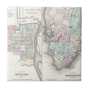Vintage Map of Savannah and Charleston (1855) Tile