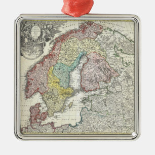 Vintage Map of Scandinavia (1730) Metal Tree Decoration